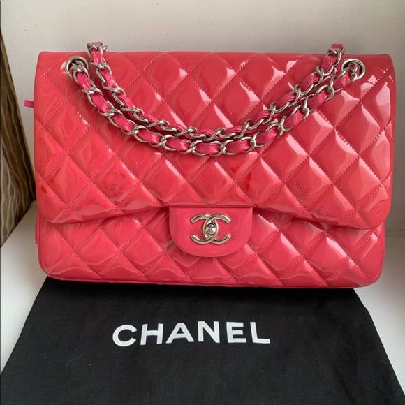 CHANEL Handbags - Chanel Coral Pink Patent Leather Jumbo Double Flap